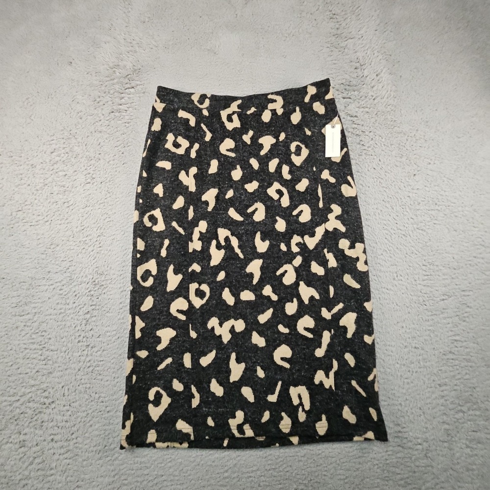 Maeve Skirt Womens M Gray Leopard Print Stretch Pencil Sweater Knit Office Siren